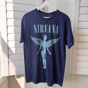 Graphic Tshirt*** Flawed***Size M. NIRVANA Navy Smiley Face Tee